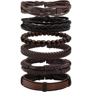 6 Pcs Punk Braided Leather Bracelets for Men Women Cuff Wrap Wristbands